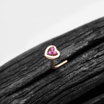 Detail View 1 of 14 Karat Gold Trinity Sparkle Heart L-Shaped Nose Ring-Red
